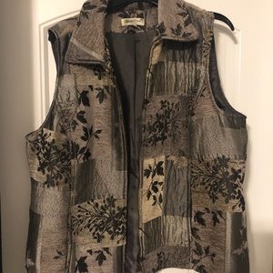 Cold Water Creek Textured Tapestry Gray Earth-Tone Full-Zip Vest Woman's XL